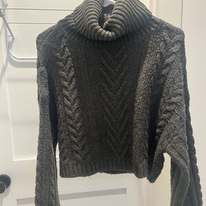 Cozy Turtleneck Cable Knit Sweater - Dark Gray
